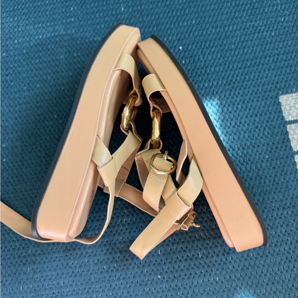 ZARA Sandals Flatform Sandals Strappy Ankle Wrap Gold Ring Sz 37 - Picture 6 of 7